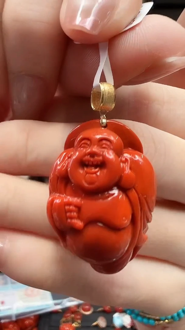 18K金镶嵌吊坠南红玛瑙/佛公/22.8*32*14