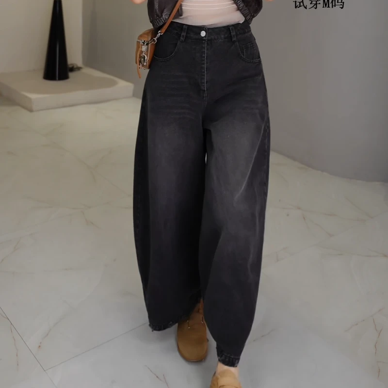 2025早秋复古水洗正腰高腰弯刀宽松休闲牛仔裤LK2505249