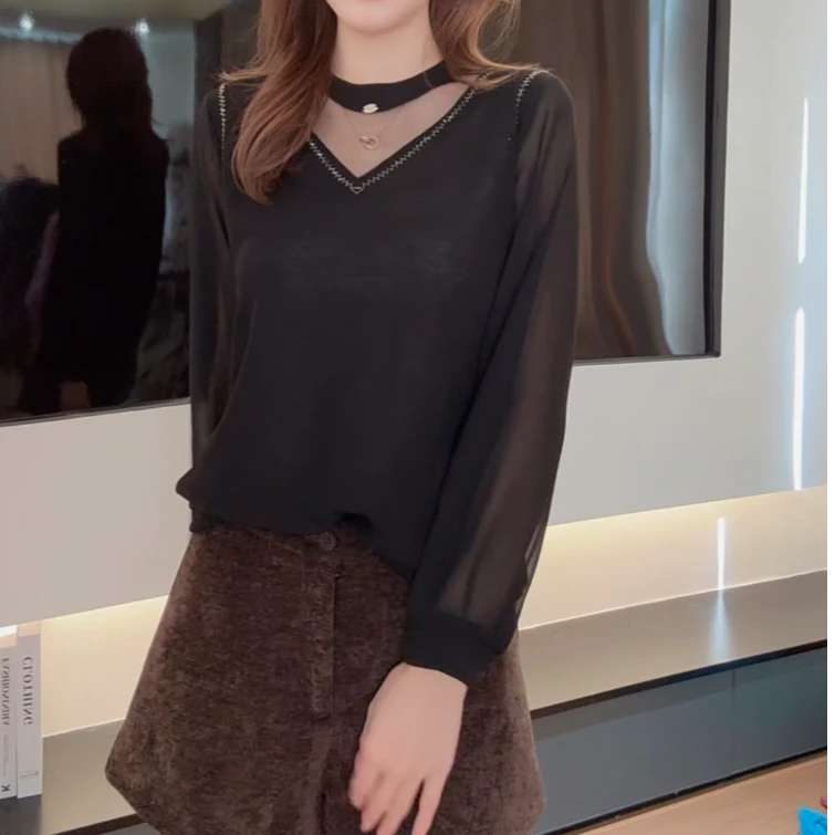 小施家气质女人味工艺闪钻显瘦上衣2302