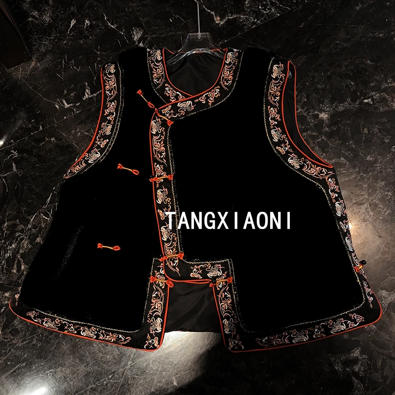 秋冬【咖花春意】毛毛刺绣拼接马甲