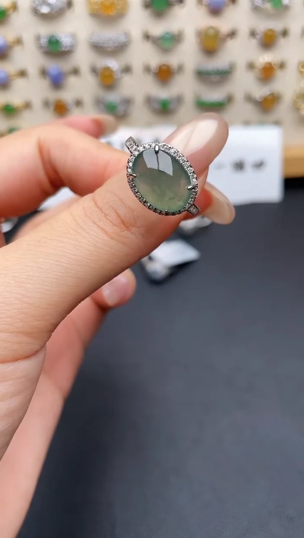 银S925镶嵌戒指翡翠一物一证一礼盒