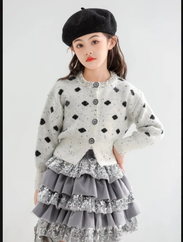 H1128新款【银灰色亮片-蛋糕半身裙】2025新款女童半身裙