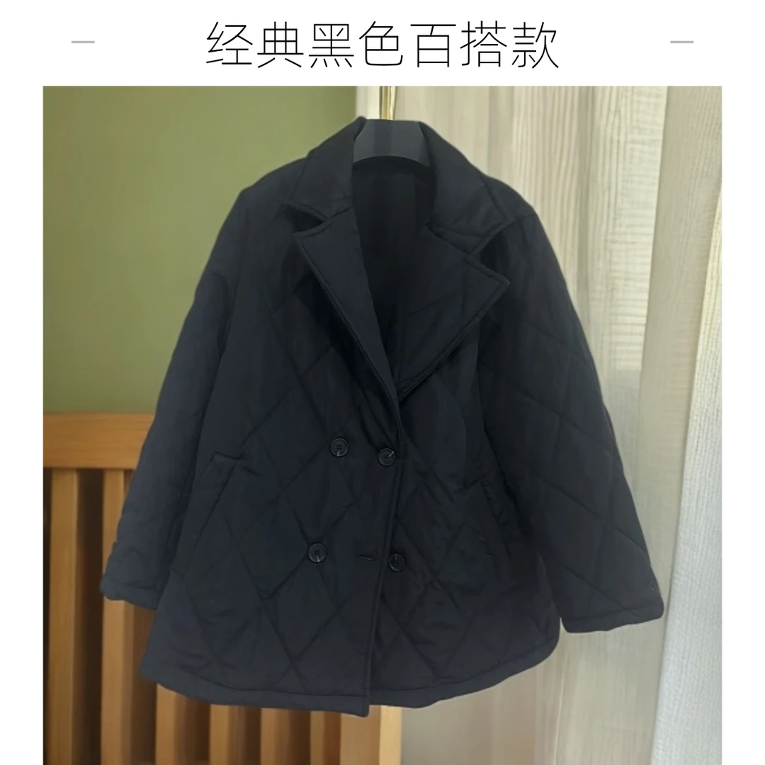 -347A-黑色轻薄棉服女2025冬季新款收腰棉衣外套气质保暖上衣