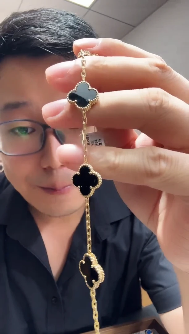 玛瑙/玉髓手链18K金镶嵌黑色k黄，五花手链GHJ24版