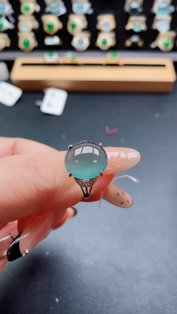 银S925镶嵌戒指翡翠1