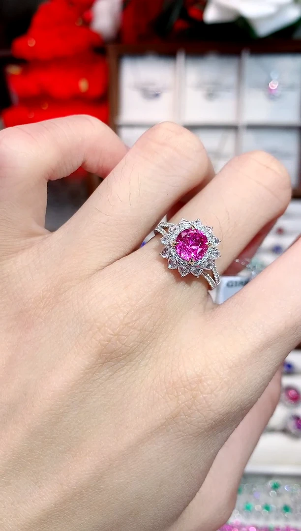 戒指彩色蓝宝石18K金镶嵌1.53ct/天然宝石/七天无理由