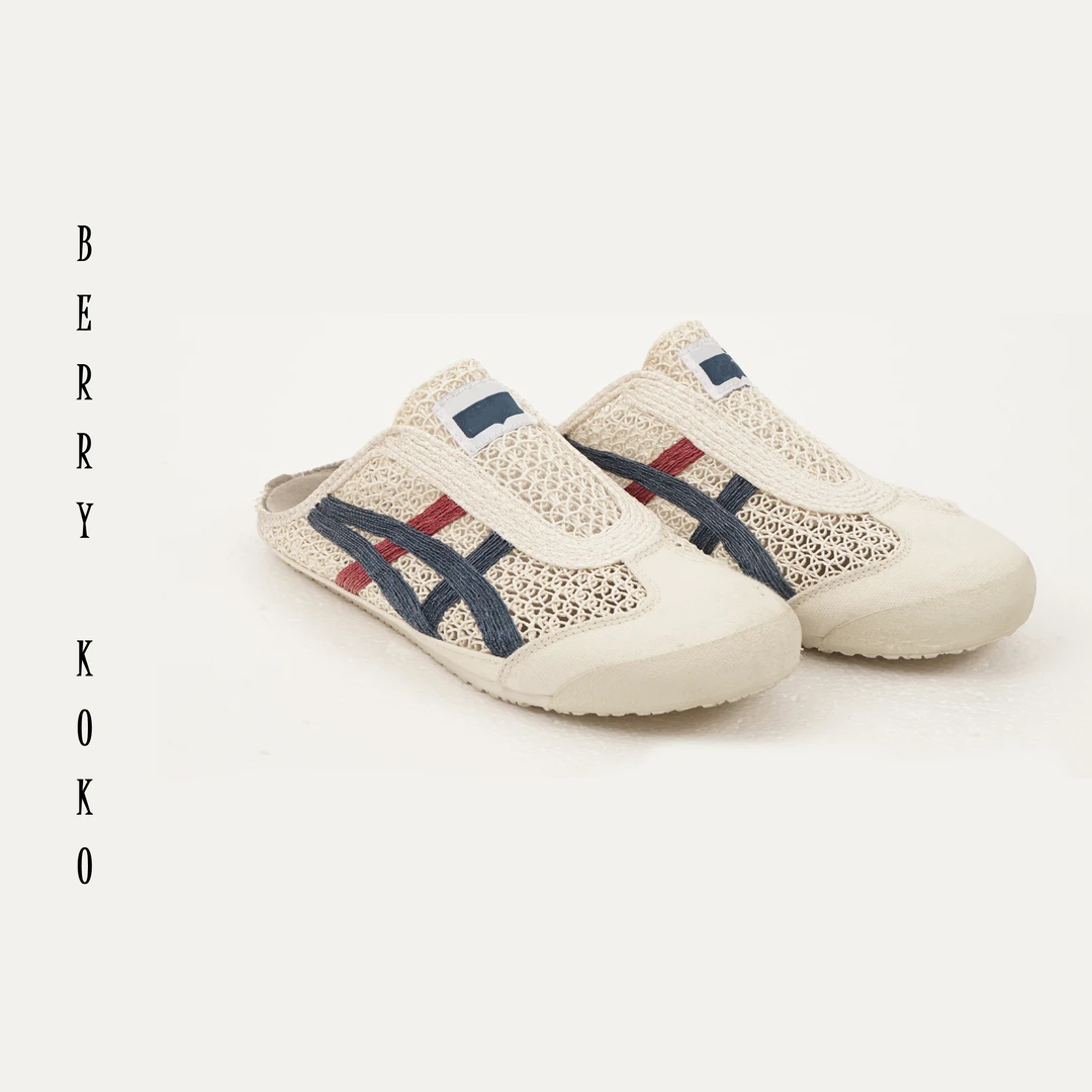 夏款凉感高品质网面休闲款拼接帆布镂空半拖鞋 （手工编织）X36966