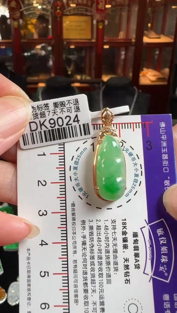 颈饰18K金镶嵌翡翠DK9024冰绿豆豆