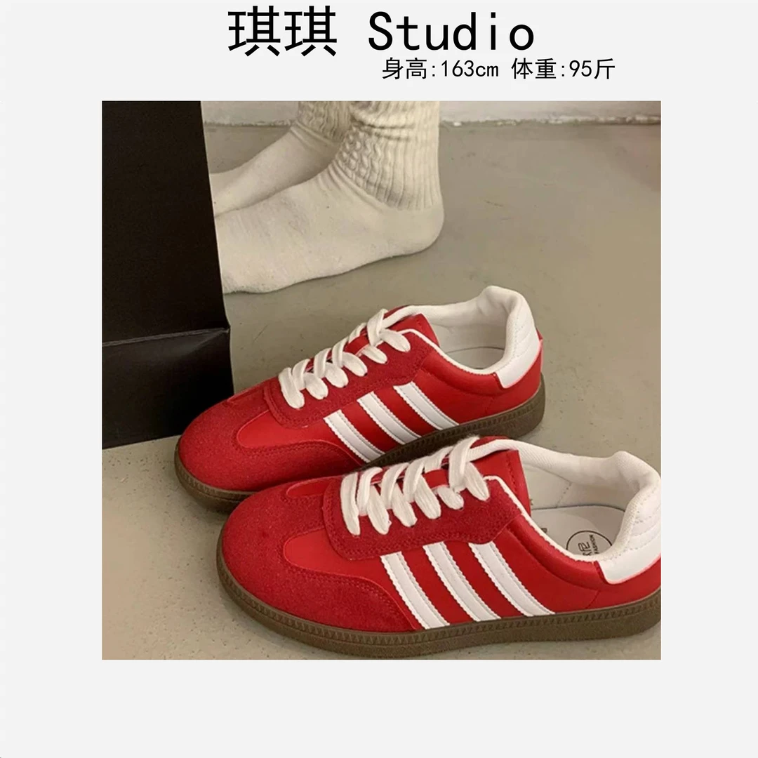 春季新款潮流气质时尚经典简约侧杠系带复古舒适百搭休闲鞋-F3