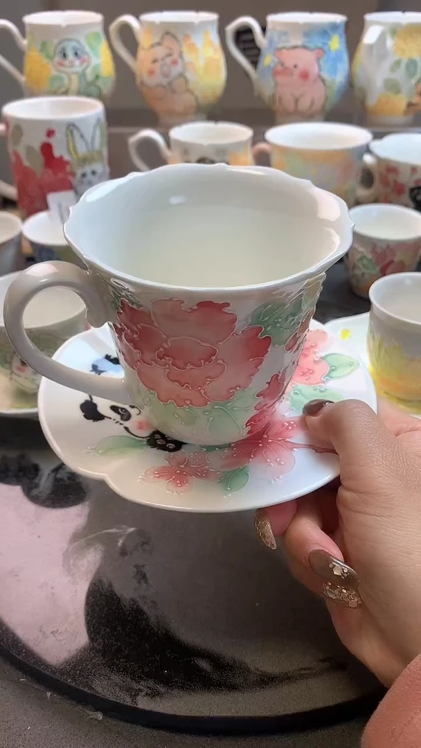 一味*手绘*芙蓉映喜-咖啡杯