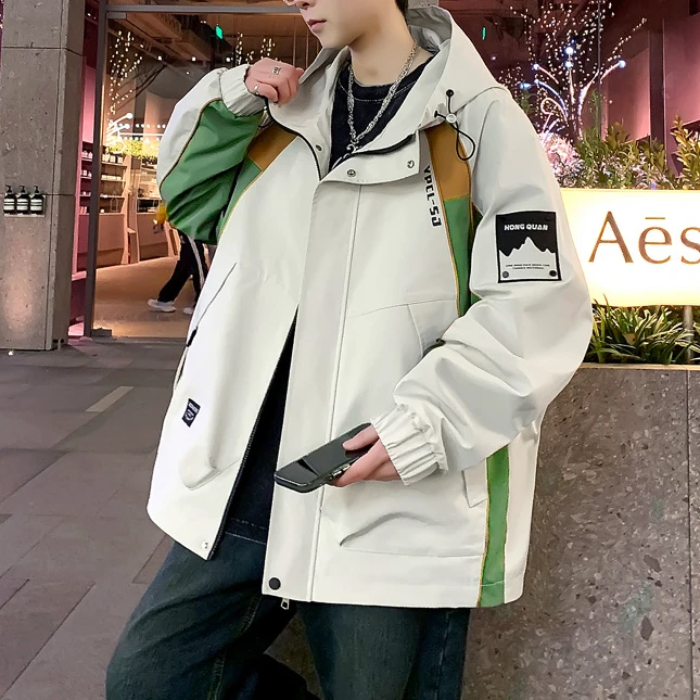 春季时尚潮牌男士连帽外套潮流帅气个性大码休闲夹克春秋装上衣服