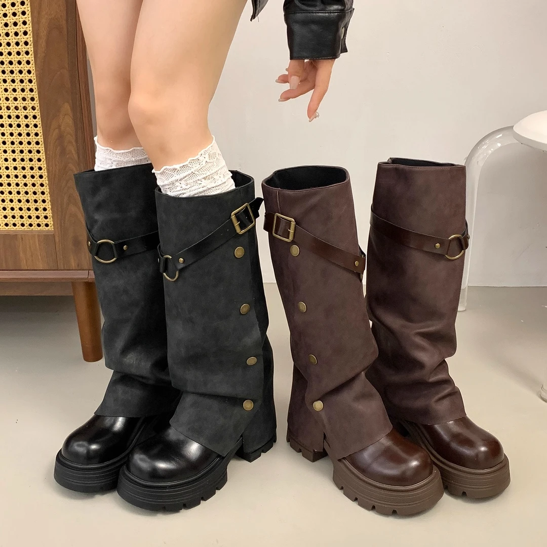 厚底增高裤管长靴女2025夏秋新款粗跟不过膝小个子显瘦炸街长筒靴
