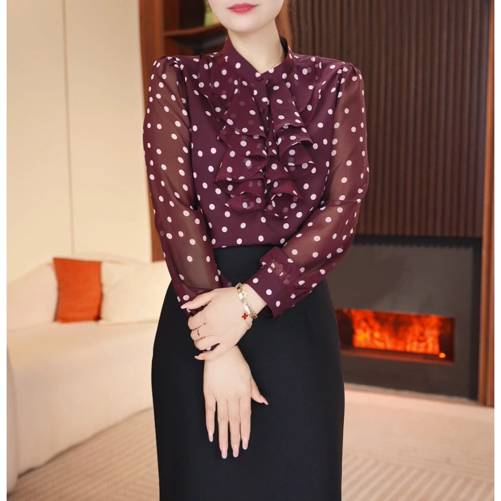 2025春季新款女年荷叶边长袖轻奢衬衫高端气质漂亮小衫上衣2958