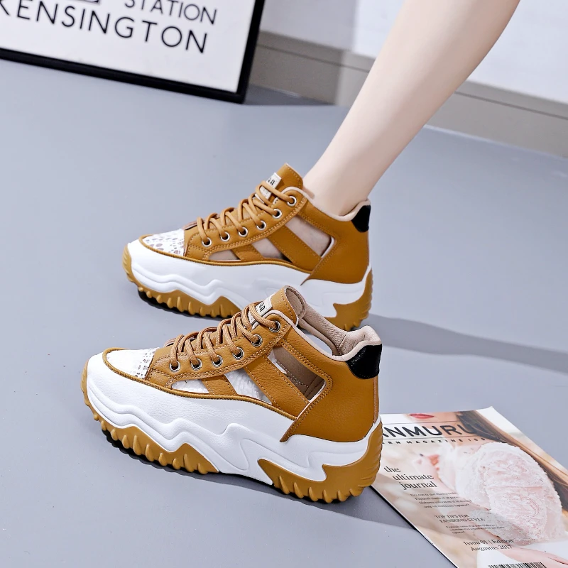 夏季增高5CM镂空老爹鞋女小白鞋高帮新款透气厚底韩版休闲运动鞋