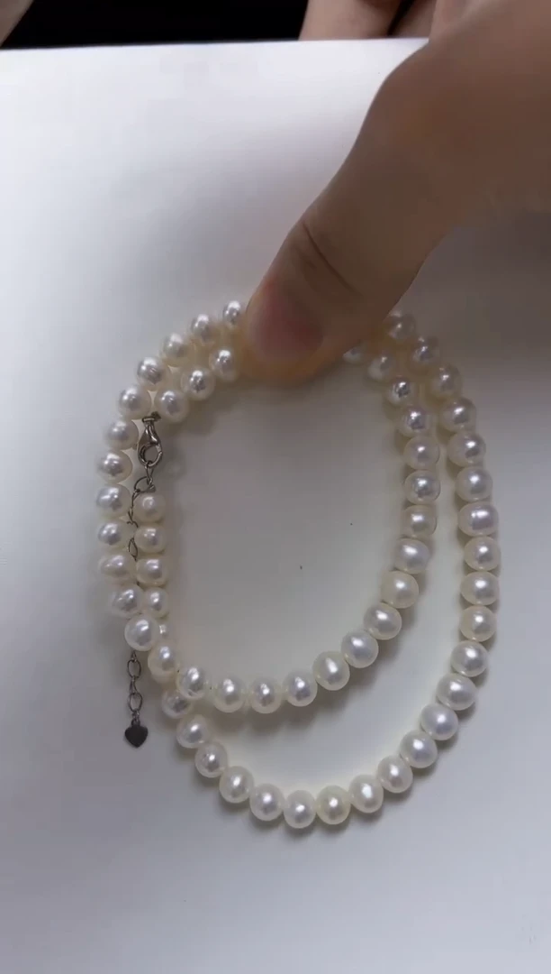 淡水珍珠银S925镶嵌项链6MM淡水珍珠项链