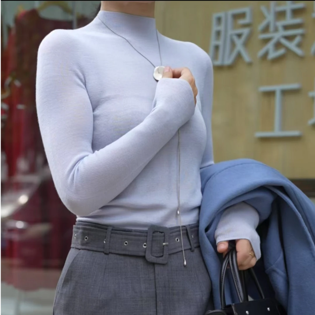 雅莲玺秋季新款半高领羊毛小衫羊毛衫毛衣修身保暖秋冬打底衫针织