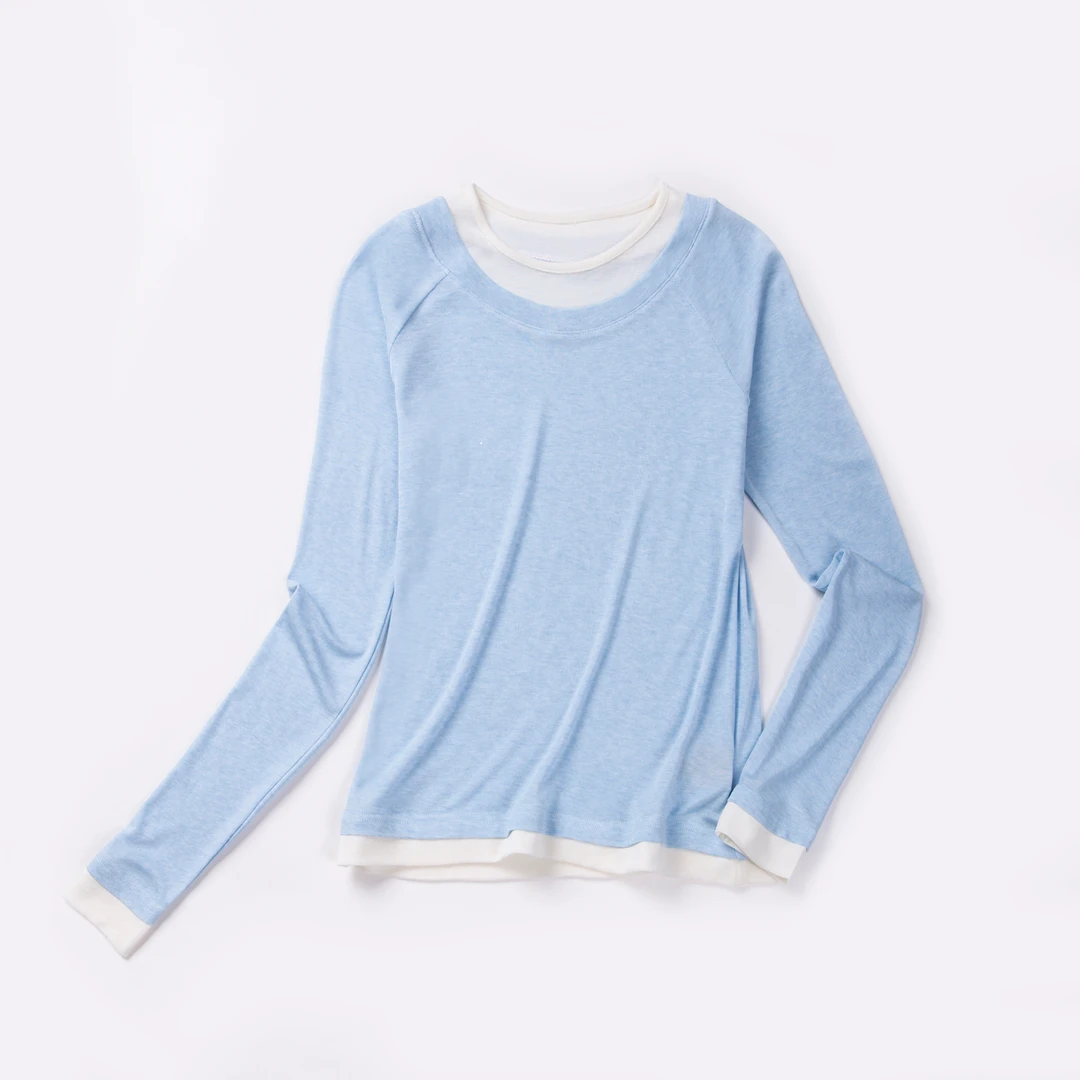 莱赛尔+羊毛高品质双领假两件长袖上衣