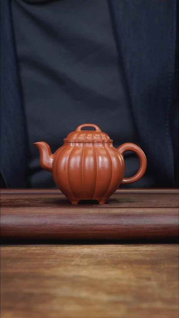 茶壶紫砂260ml 筋纹四方传炉  朱泥