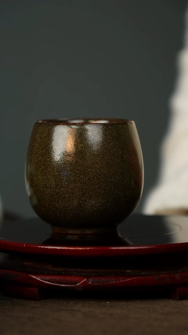 柴烧 龙蛋杯 窑变 茶叶末釉