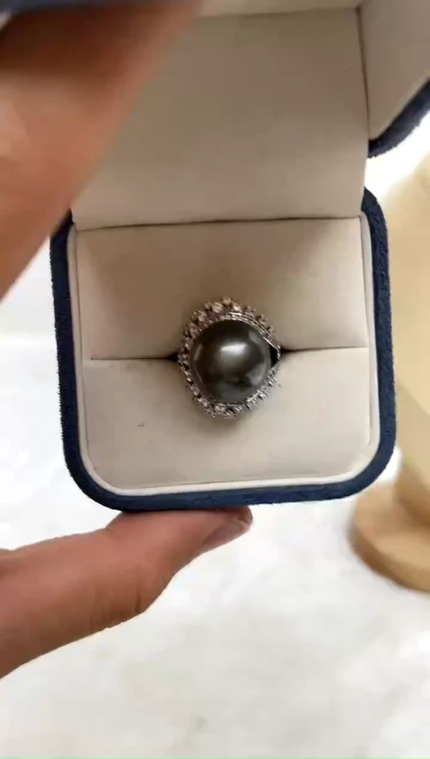 银S925镶嵌戒指海水珍珠14-15
