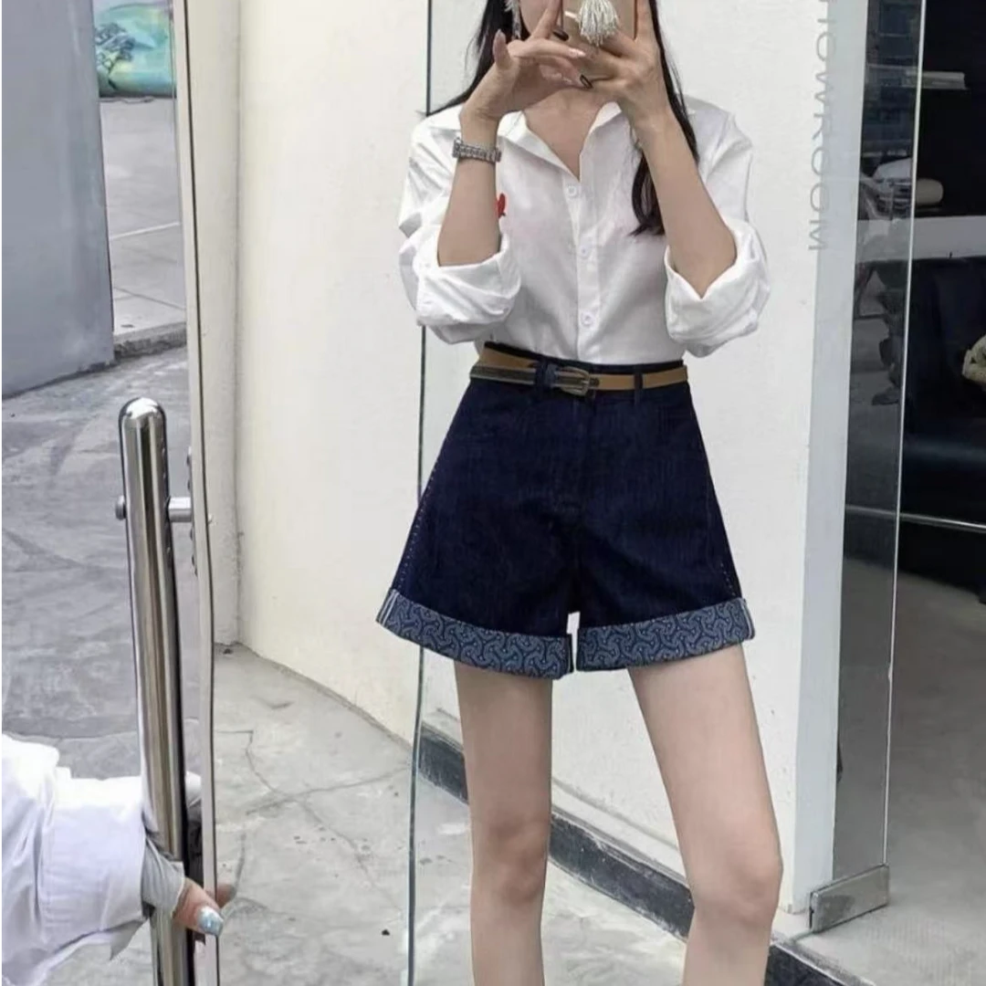 夏季韩版高腰显瘦款潮流印花牛仔短裤H7795