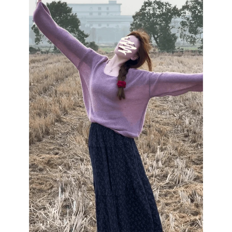 2025春季新款女法式气质薄款宽松针织上衣百搭碎花高腰显瘦半身裙