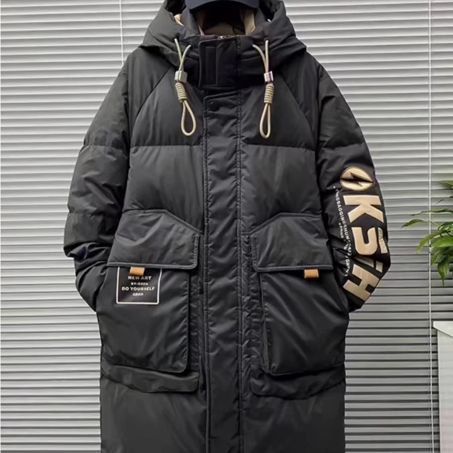 90羽绒服男中长款宽松冬季连帽外套韩版潮流加厚保暖御寒服D6-1