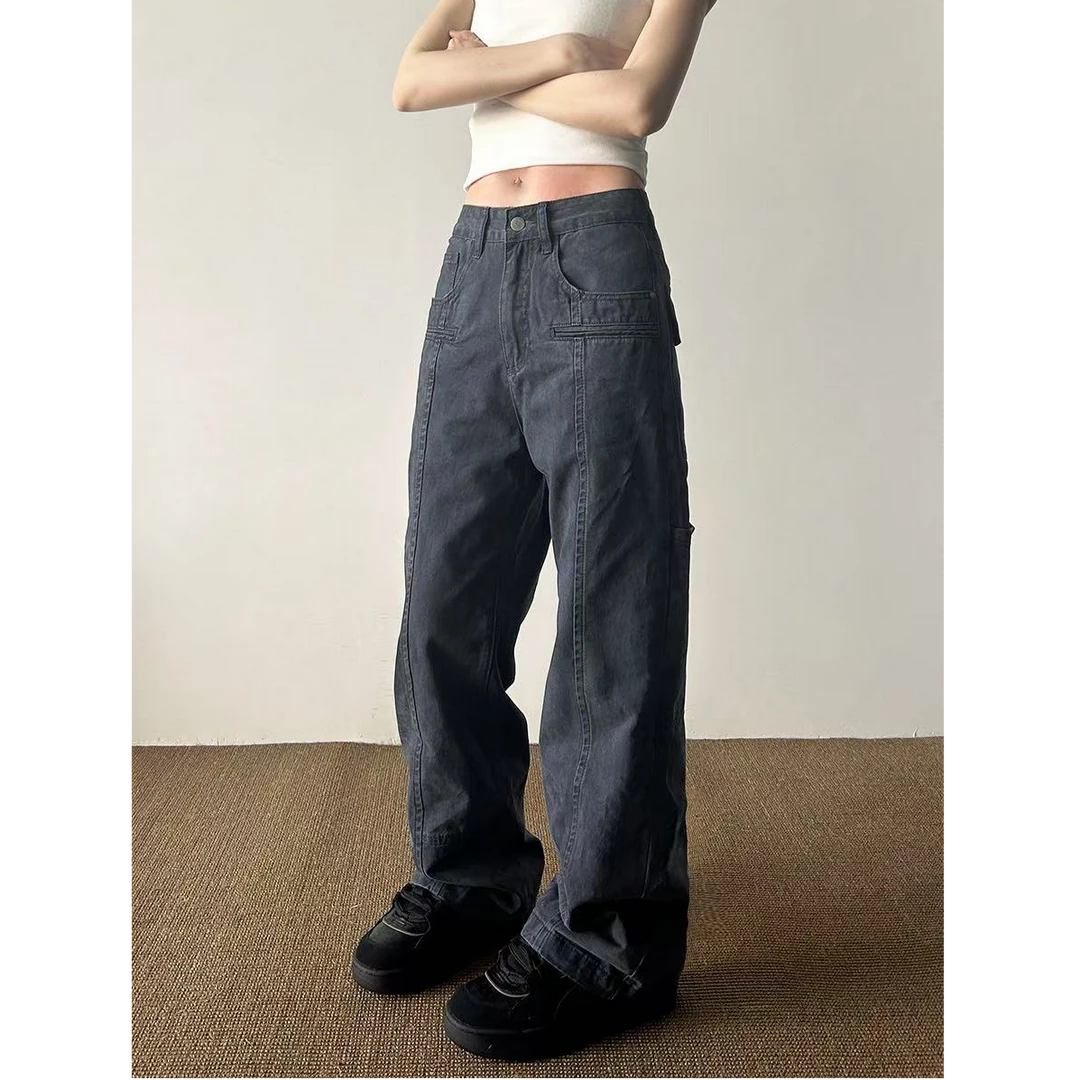 NOMIO夏季美式复古工装裤直筒百搭显瘦休闲裤高腰男女裤子设计感