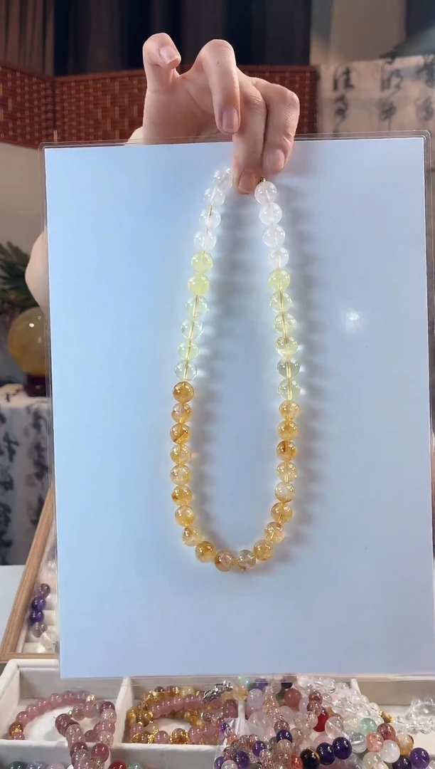 颈饰未镶嵌水晶天然水晶渐变黄水晶项链