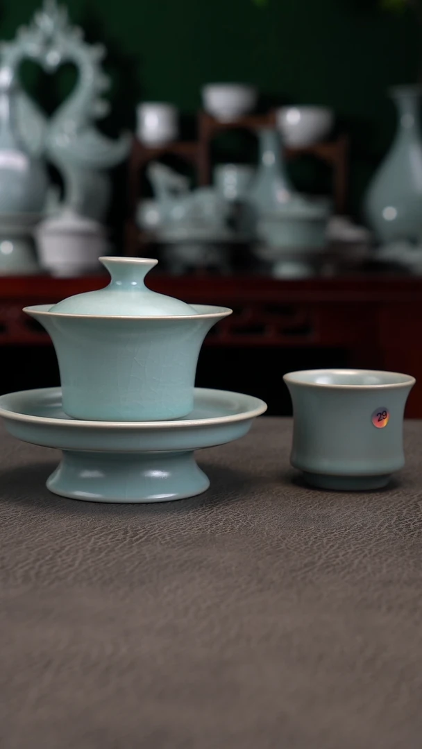 天青釉马蹄盖碗组合一级品-二
