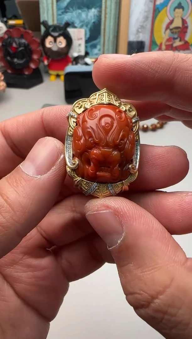 吊坠(不含链)18K金镶嵌南红玛瑙南红吊坠