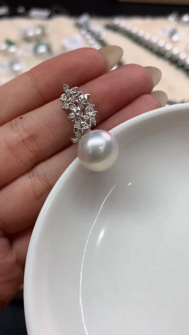 18K金镶嵌戒指海水珍珠E367|9999