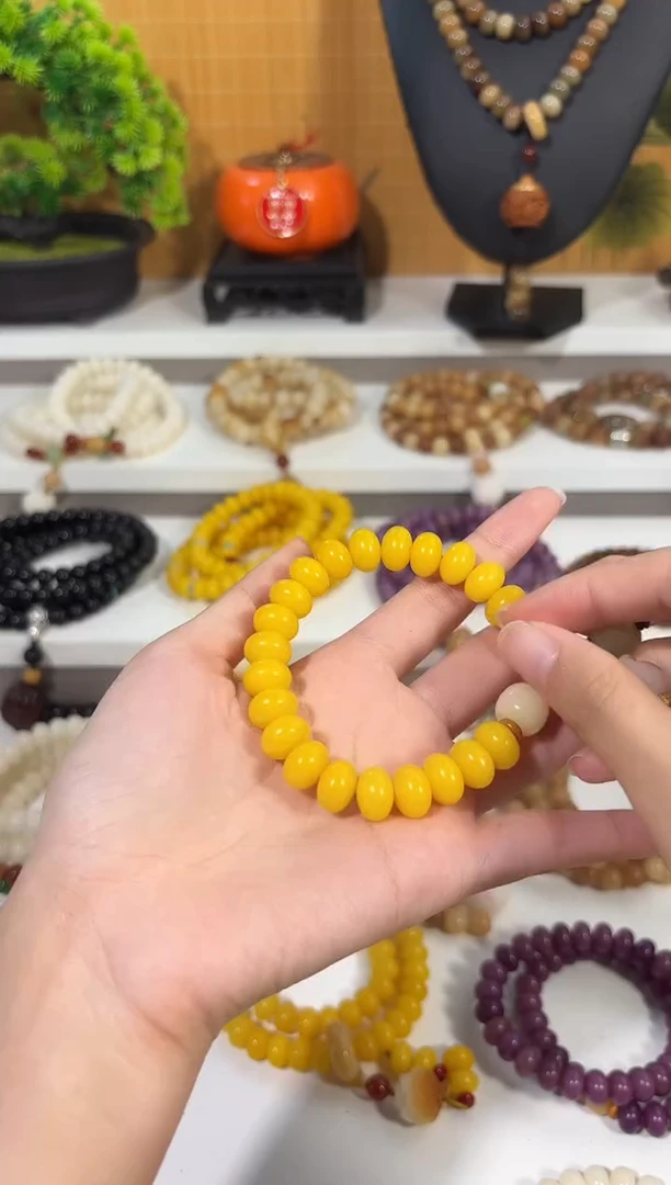 菩提根/象牙果手串卡8*11黄色算盘珠单圈手串