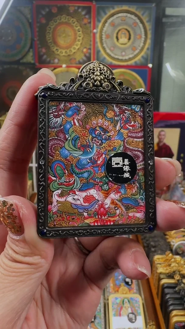 吊坠壹善缘城手绘唐卡六臂大黑天铜壳双面