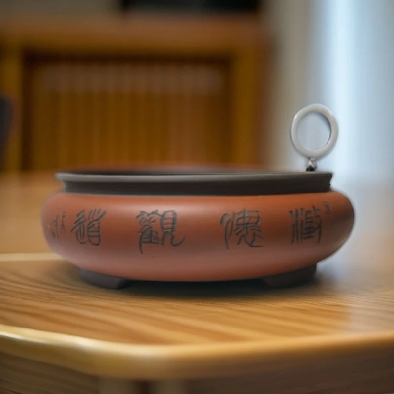 宜兴紫砂花盆透气浅盆多肉绿植盆景陶瓷花卉大口径圆形花盆