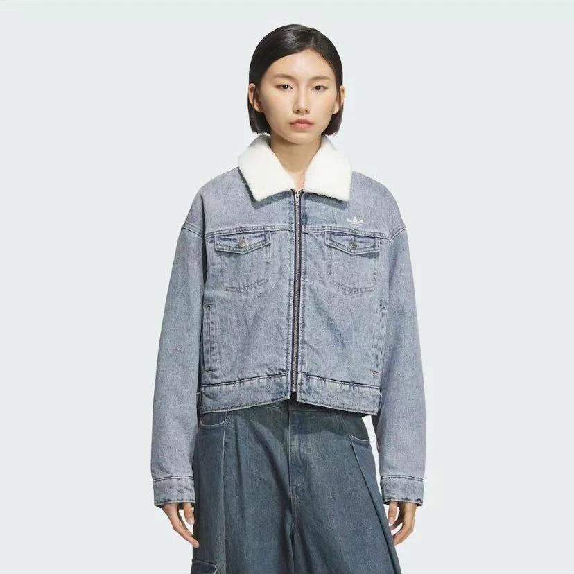 【原力场AC】阿迪达斯三叶草女子可拆卸翻领牛仔运动宽松棉服KC2626