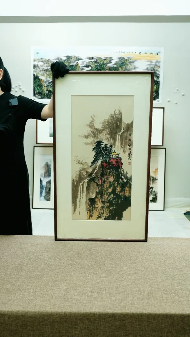 国画52*92唐鹏高手绘山水带框