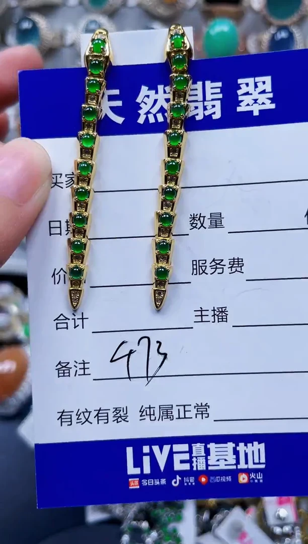 银S925镶嵌翡翠耳饰473