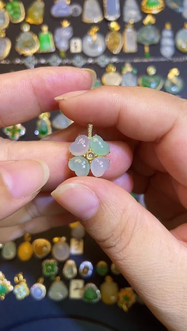 吊坠(不含链)18K金镶嵌翡翠微****～1