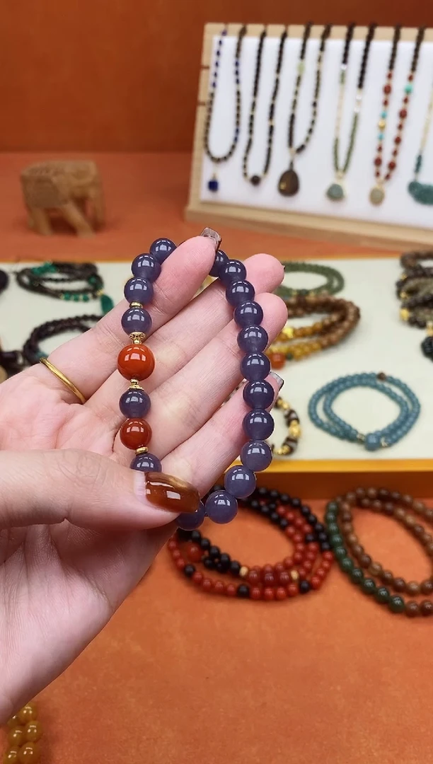 未镶嵌手链和田玉单圈烟紫和田南红手串