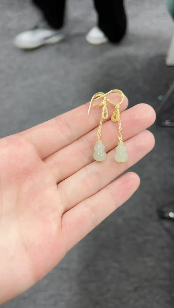 【闪购商品】和田玉银S925镶嵌耳饰06葫芦耳钩