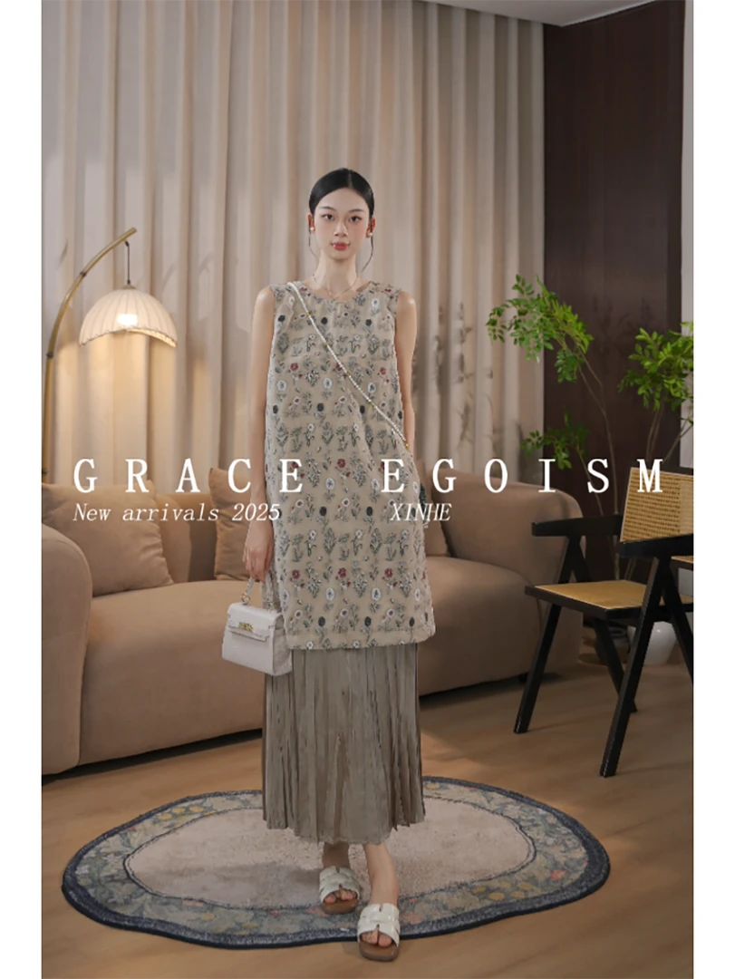 金禾【朝花夕拾】折扣夏款国风亚麻复古碎花宽松显瘦连衣裙3458