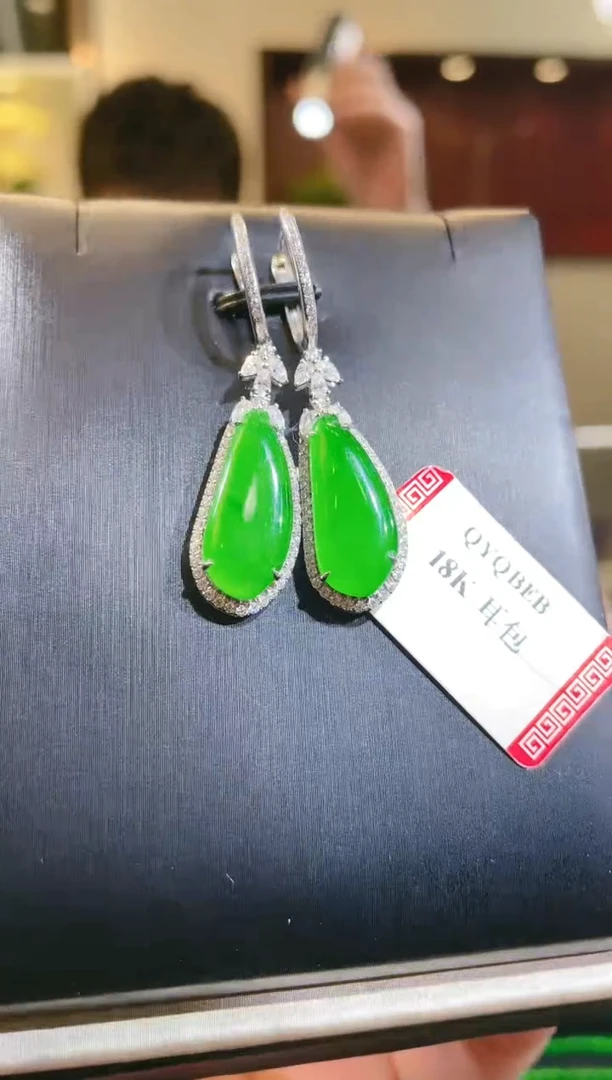 翡翠18K金镶嵌颈饰A84天然A货翡翠耳饰