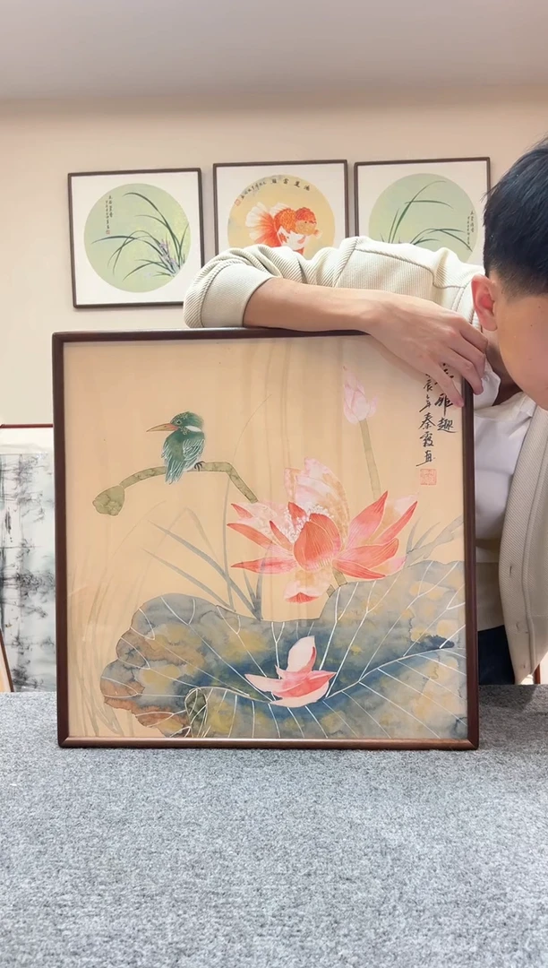 【闪购商品】书法三尺斗方荷花胡桃木52x52cm