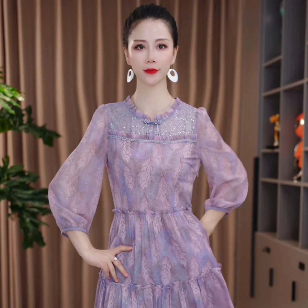 2025秋季显瘦洋气时尚连衣裙气质（浅粉紫）