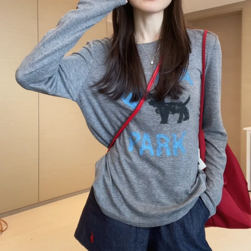 2025春夏新款设计感百搭显瘦高品质印花小猫长袖T恤LK2502581