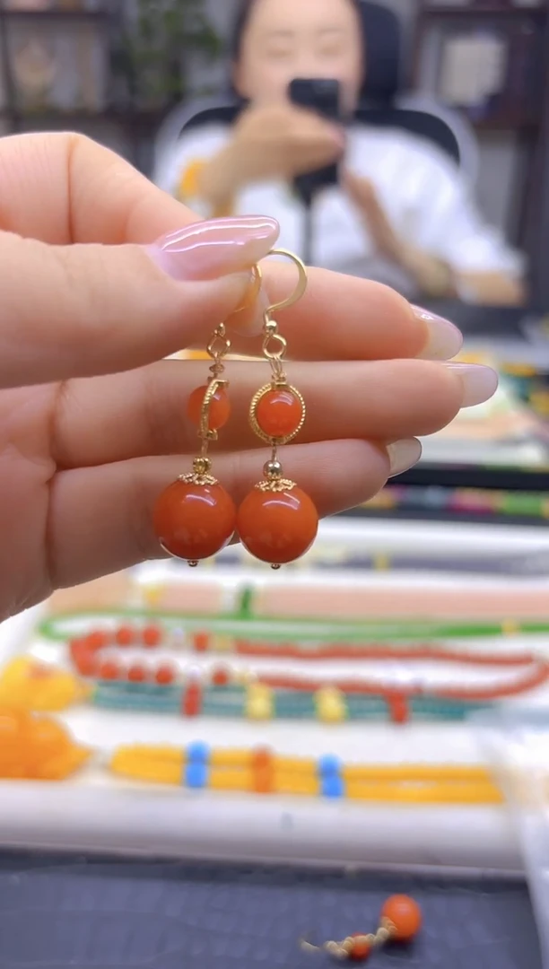 14K金镶嵌翡翠耳饰DIY款E828