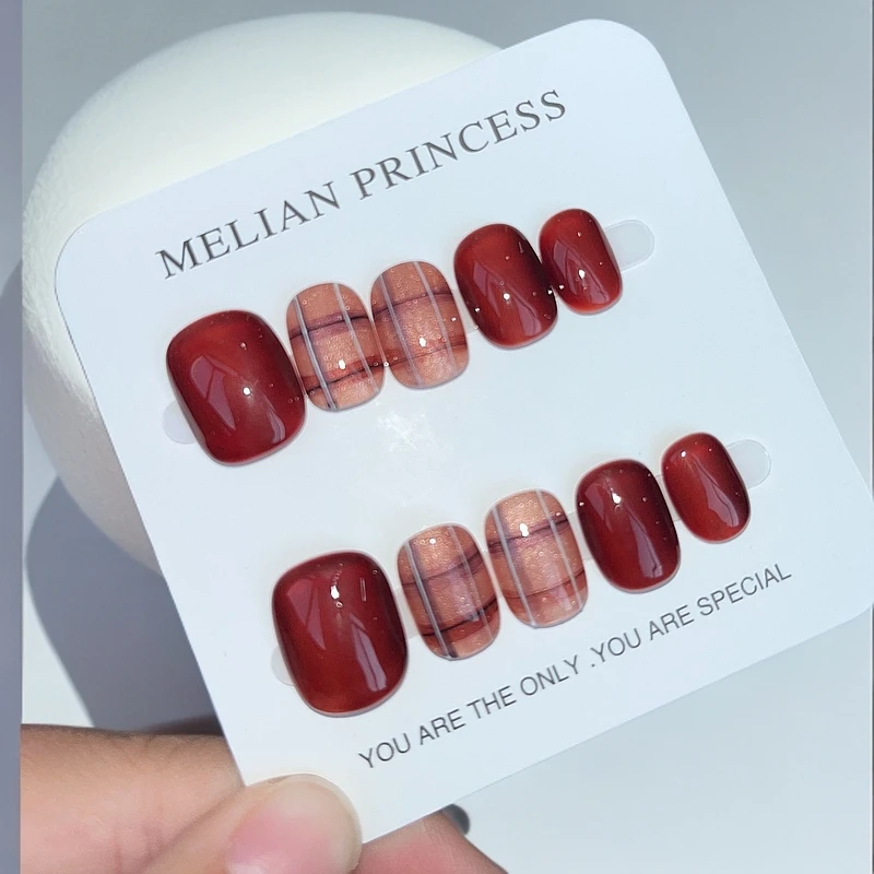 【红色方糖】甲纯手工红色甲美拉德MELIANPRINCESS美甲超款穿戴甲片