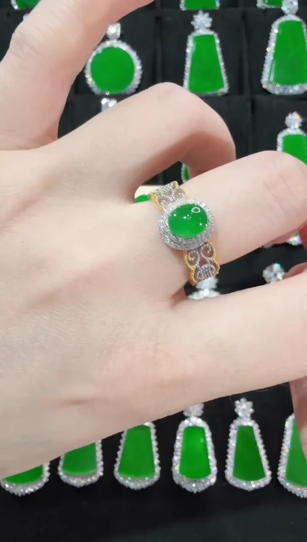 18K金镶嵌戒指翡翠布契拉提戒指天然A货翡翠72h鉴赏期