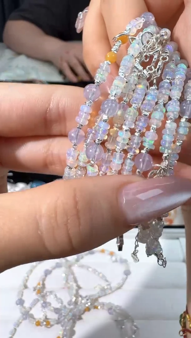 欧泊银S925镶嵌手链A025欧泊盘珠六芒星提溜款